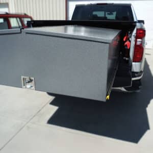 Mobile Kit Locker mounted in truck, rear view